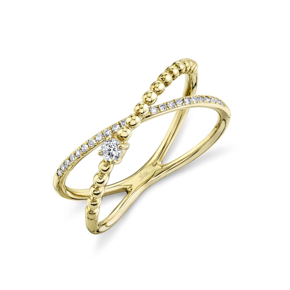 Shy Creation 14k Gold Yellow 0.12Ct Diamond Bridge Ring