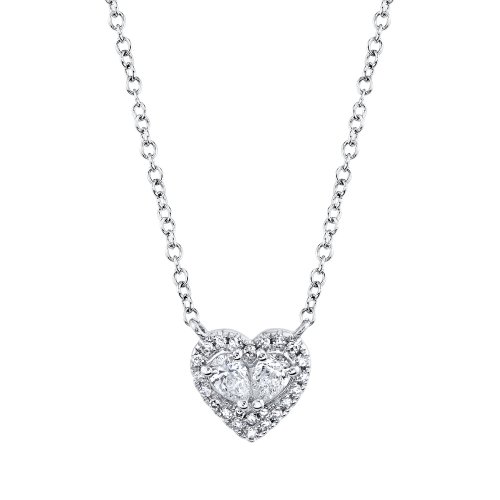 Shy Creation 14k Gold White 0.21Ct Diamond Heart Necklace