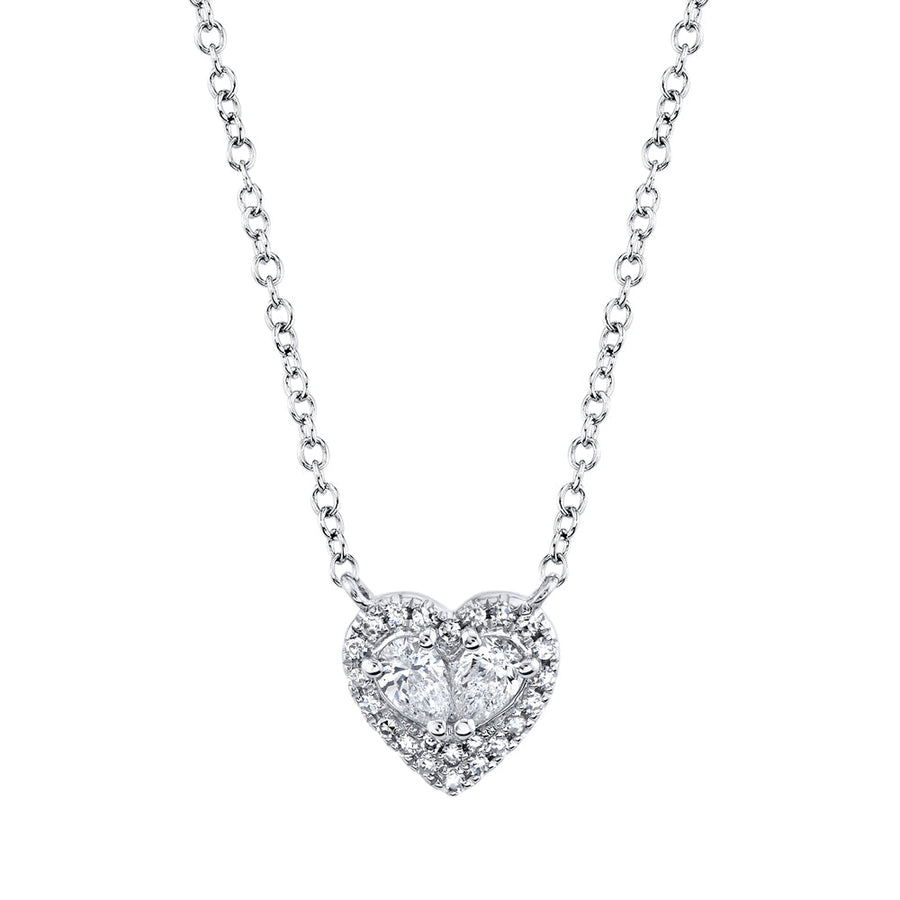 Shy Creation 14k Gold White 0.21Ct Diamond Heart Necklace