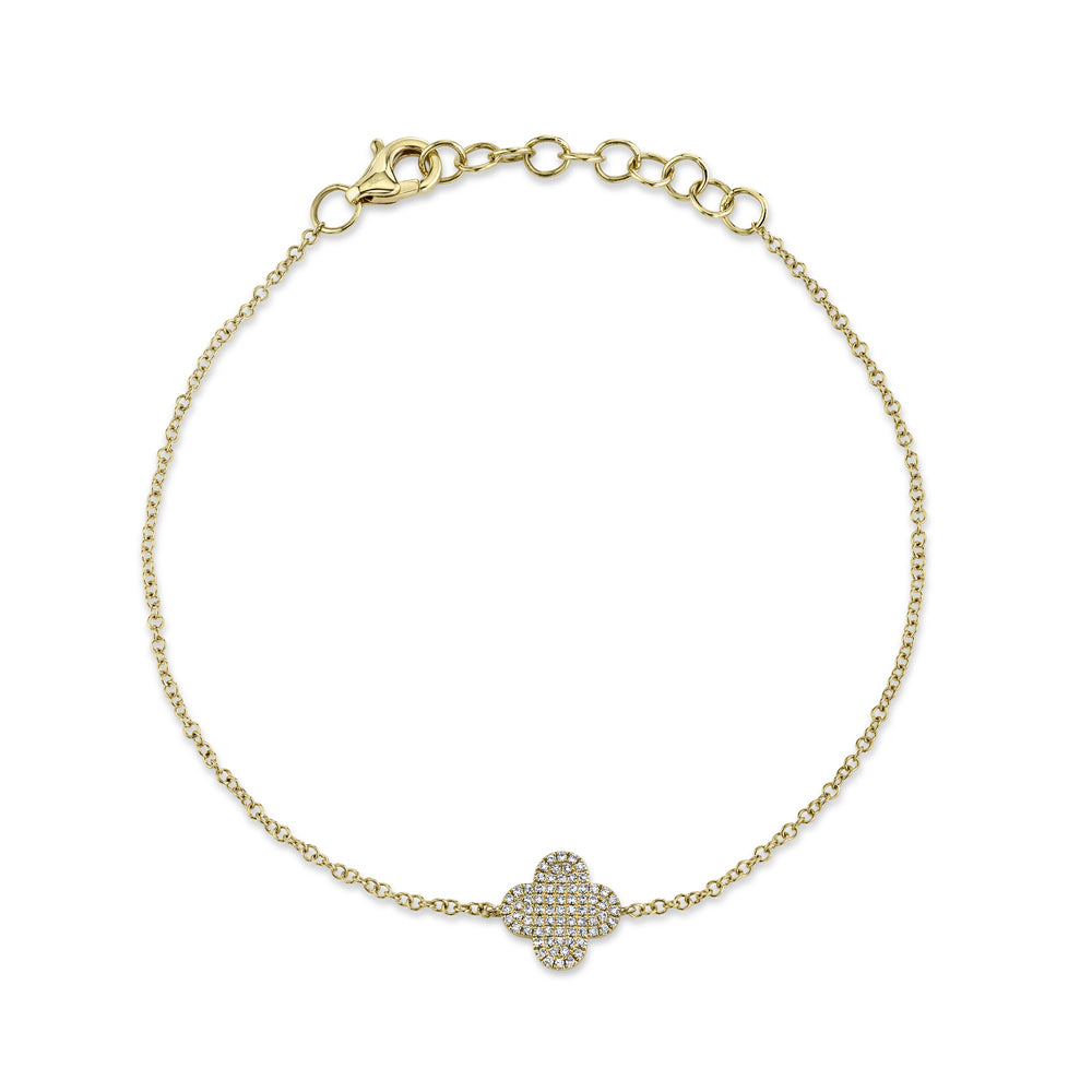 Shy Creation 14k Gold Yellow 0.16Ct Diamond Pave Clover Bracelet