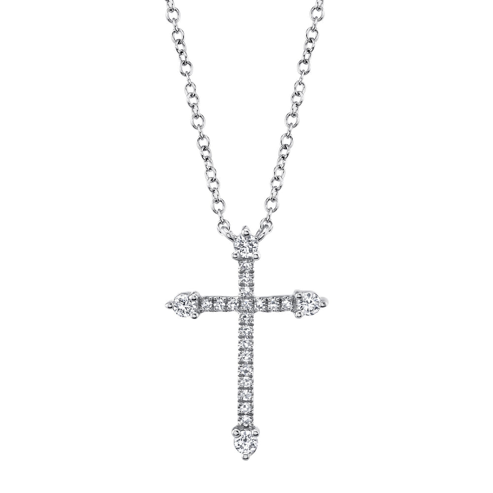 Shy Creation 14k Gold White 0.17Ct Diamond Cross Necklace