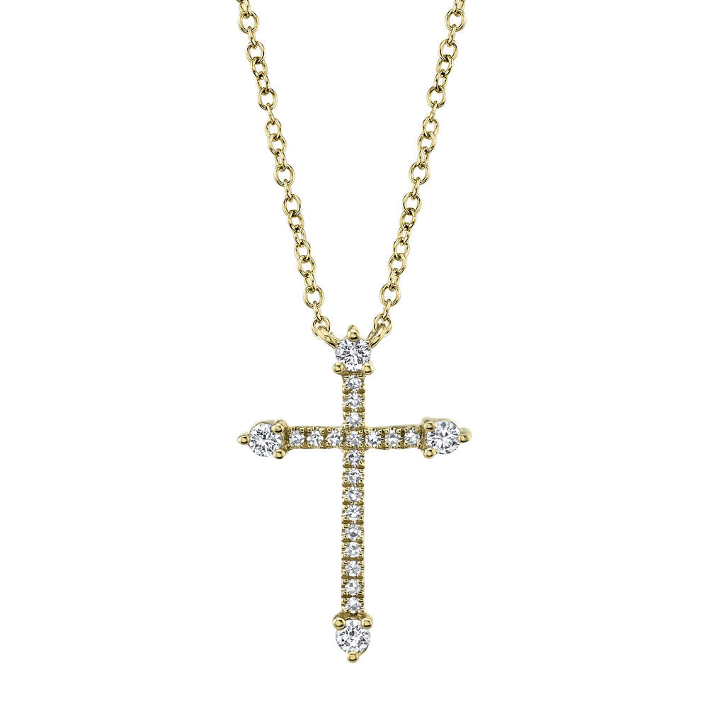 Shy Creation 14k Gold Yellow 0.17Ct Diamond Cross Necklace