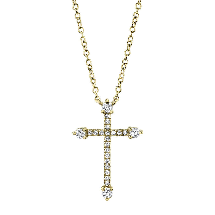 Shy Creation 14k Gold Yellow 0.17Ct Diamond Cross Necklace