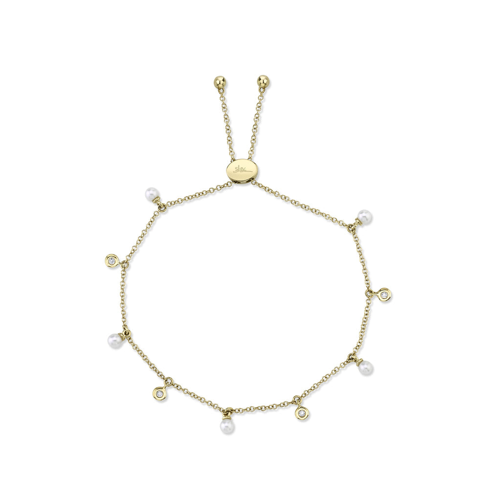 Shy Creation 14k Gold Yellow 0.04Ct Diamond & Cultured Pearl Bolo Bracelet