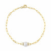 Shy Creation 14k Gold Yellow 0.07Ct Diamond & Cultured Pearl Paper Clip Link Bracelet