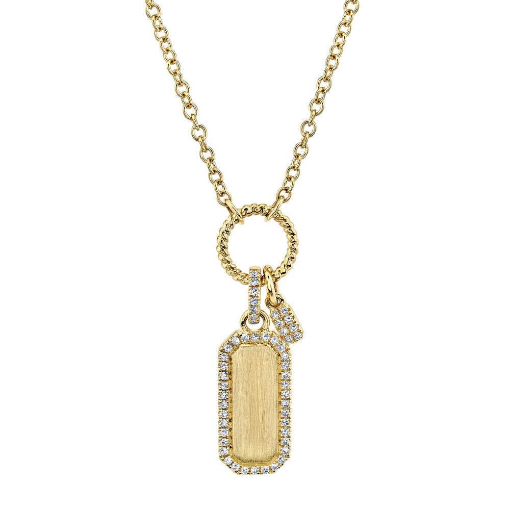 Shy Creation 14k Gold Yellow 0.13Ct Diamond Dog Tag Necklace