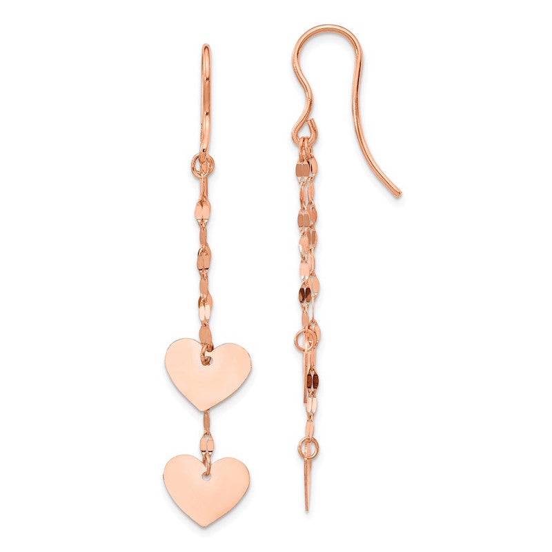 Quality Gold 14k Rose Gold Heart Dangle Earrings