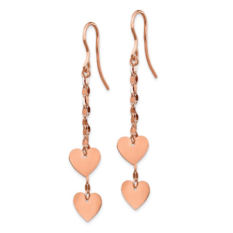 Quality Gold 14k Rose Gold Heart Dangle Earrings