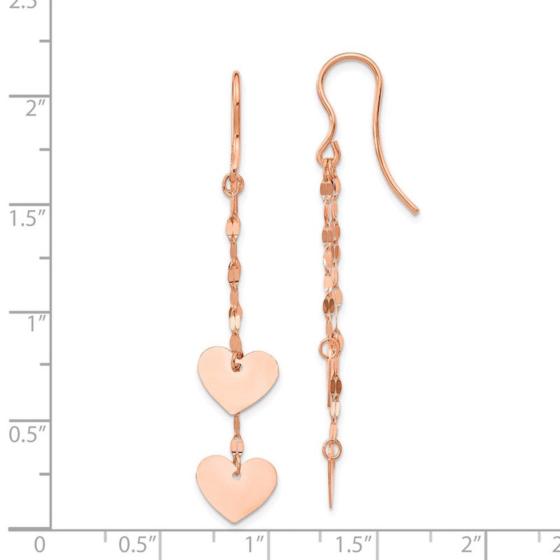 Quality Gold 14k Rose Gold Heart Dangle Earrings