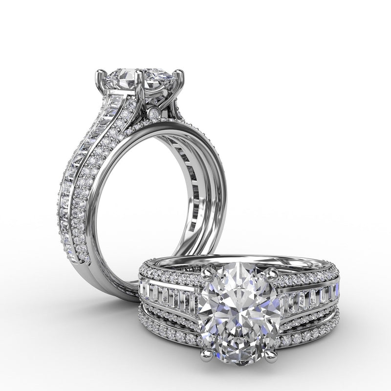 Fana Oval Diamond Solitaire Engagement Ring With Baguettes and Pave