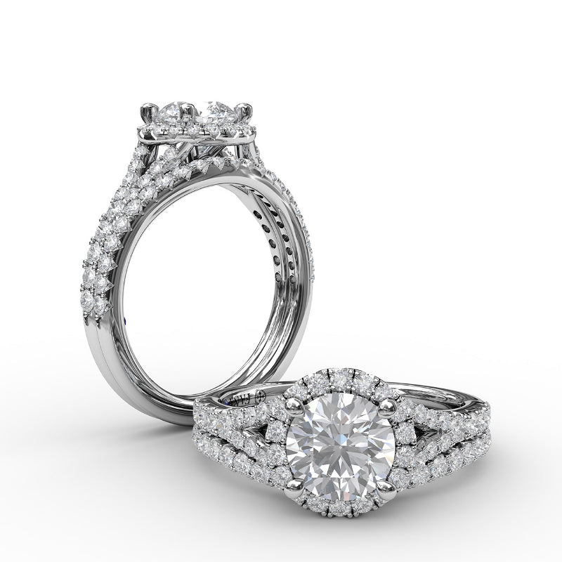 Fana Classic Diamond Halo Engagement Ring with a Subtle Split Band