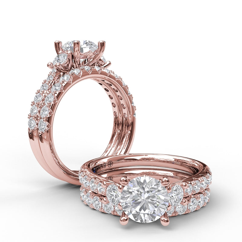 Fana Three Stone With Pave Engagement Ring