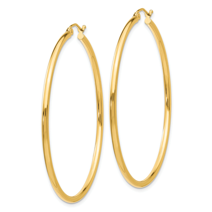Quality Gold 14k Polished 2x50mm Lightweight Tube Hoop Earrings