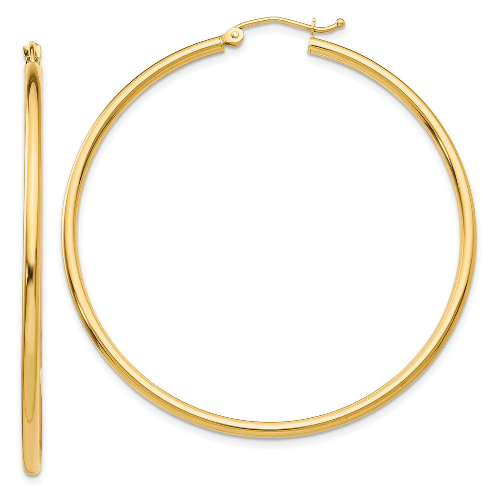 Quality Gold 14k Polished 2x50mm Lightweight Tube Hoop Earrings