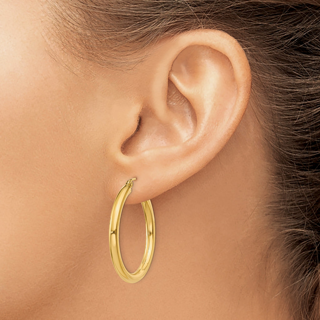 Quality Gold 14K Polished 3mm Lightweight Tube Hoop Earrings