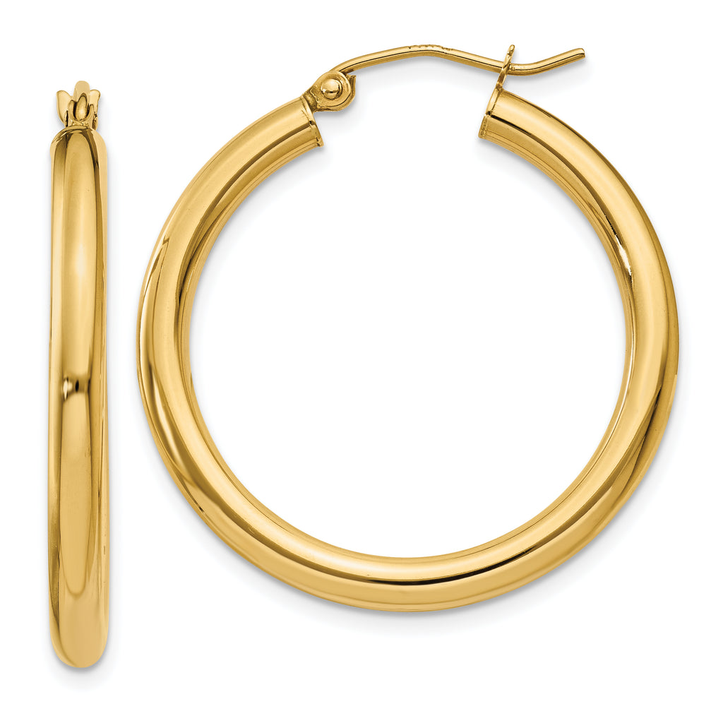 Quality Gold 14K Polished 3mm Lightweight Tube Hoop Earrings