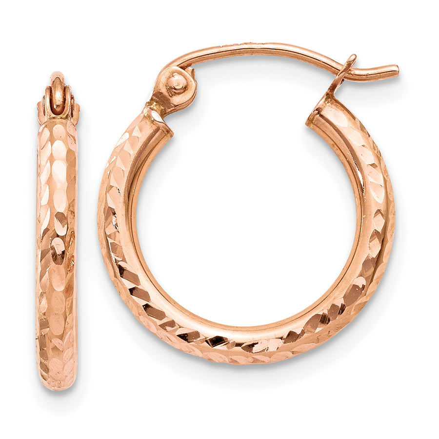 Quality Gold 14k Rose Gold Lightweight Diamond-cut Hoop Earrings