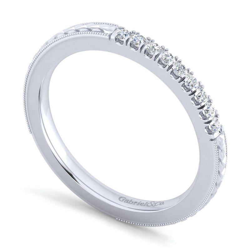 Gabriel & Co. 14k White Gold Victorian Diamond Wedding Band