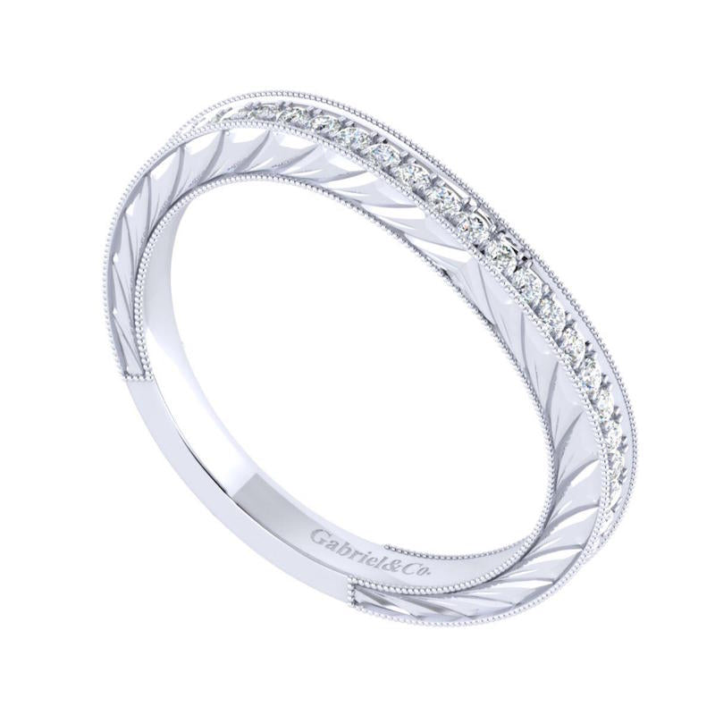 Gabriel & Co. 14k White Gold Victorian Diamond Wedding Band