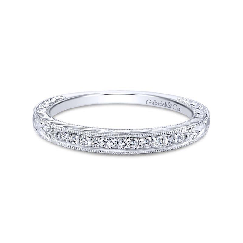 Gabriel & Co. 14k White Gold Victorian Diamond Wedding Band