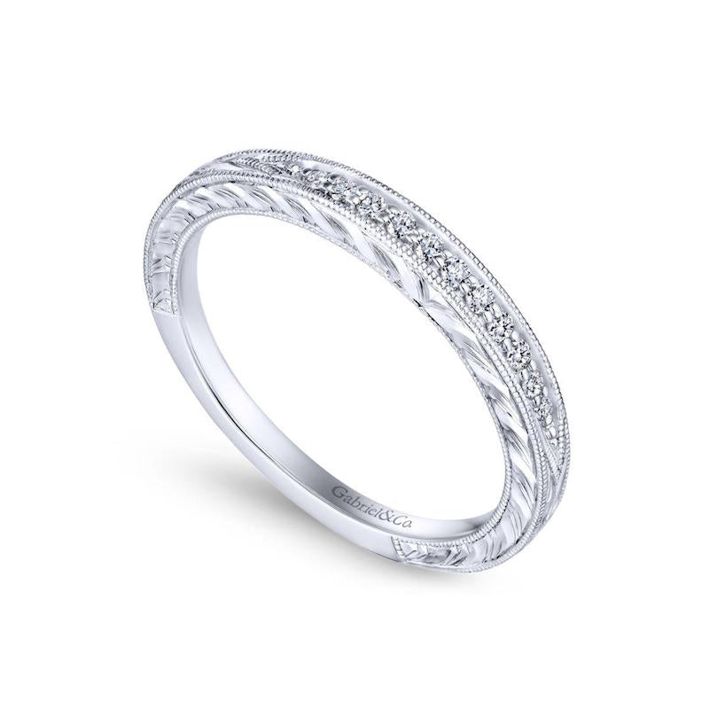 Gabriel & Co. 14k White Gold Victorian Diamond Wedding Band