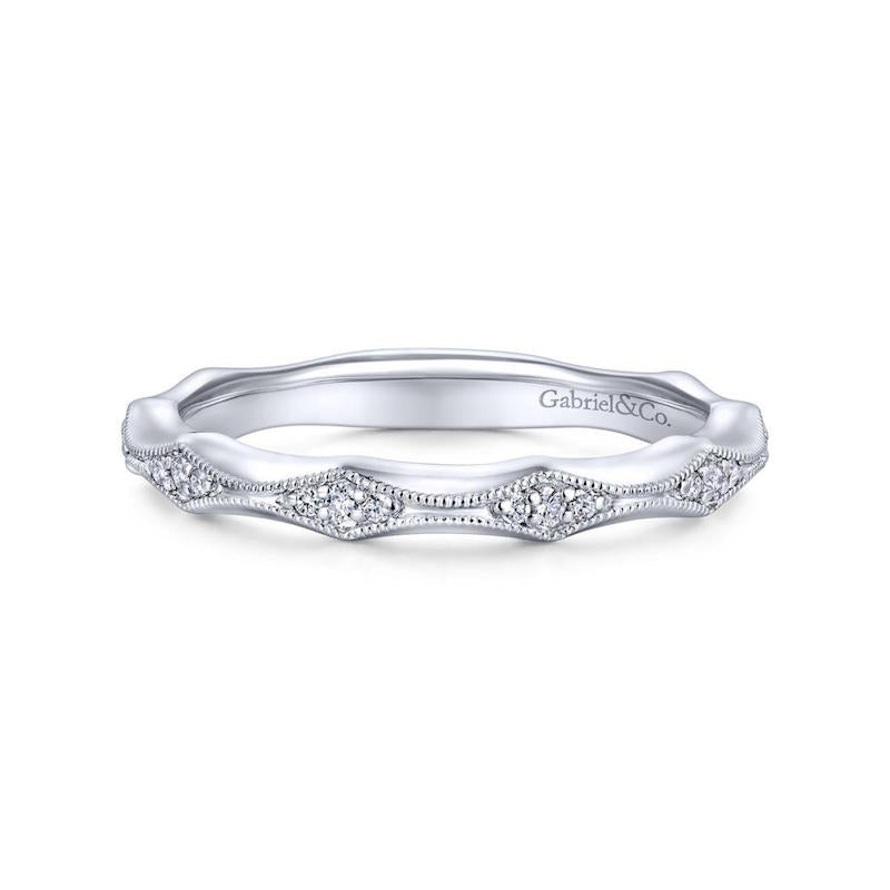 Gabriel & Co. 14k White Gold Victorian Diamond Wedding Band