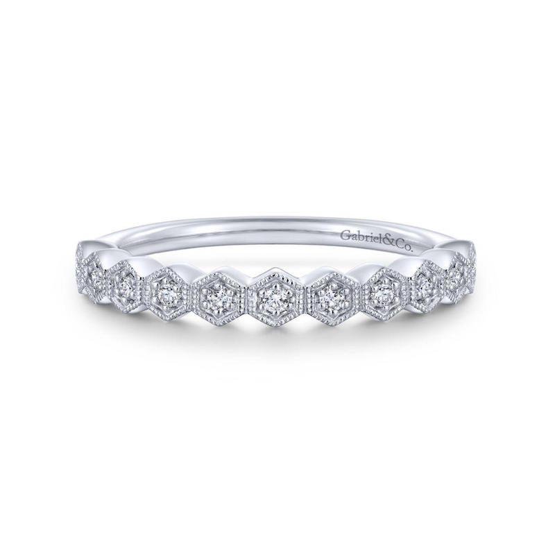 Gabriel & Co. 14k White Gold Victorian Diamond Wedding Band