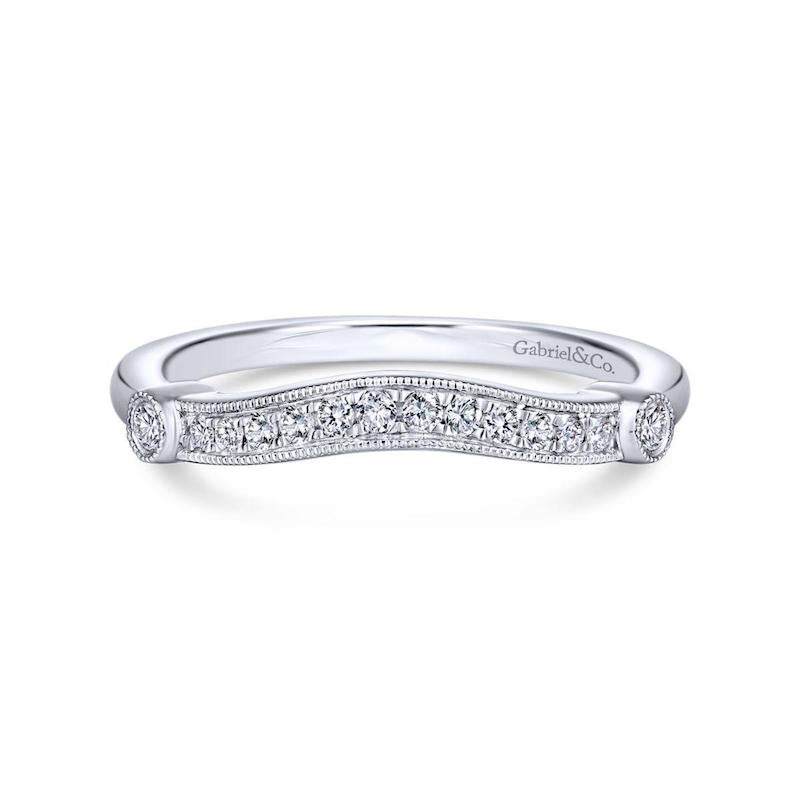 Gabriel & Co. 14k White Gold Victorian Curved Wedding Band