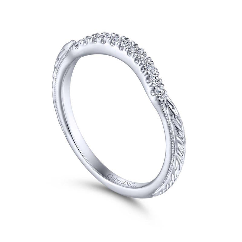 Gabriel & Co. 14k White Gold Victorian Curved Wedding Band