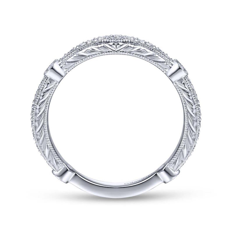 Gabriel & Co. 14k White Gold Victorian Diamond Wedding Band