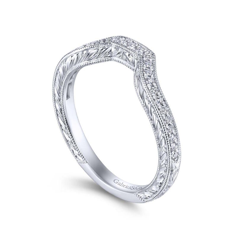 Gabriel & Co. 14k White Gold Victorian Curved Wedding Band