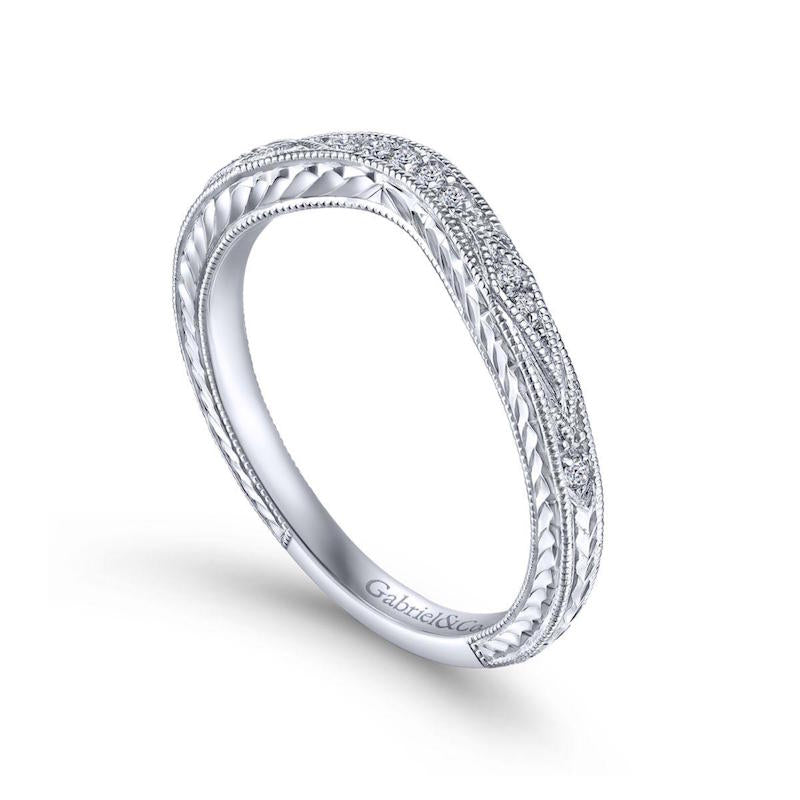 Gabriel & Co. 14k White Gold Victorian Curved Wedding Band