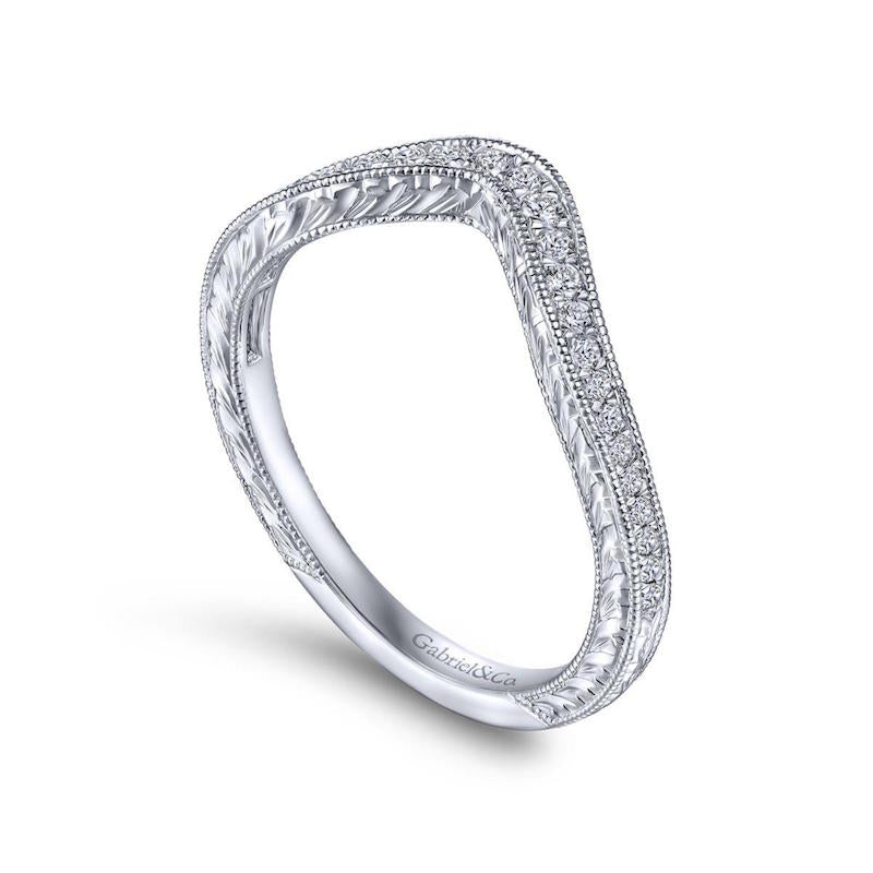 Gabriel & Co. 14k White Gold Victorian Curved Wedding Band