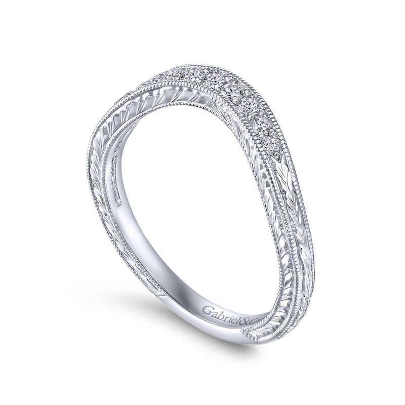 Gabriel & Co. 14k White Gold Victorian Curved Wedding Band