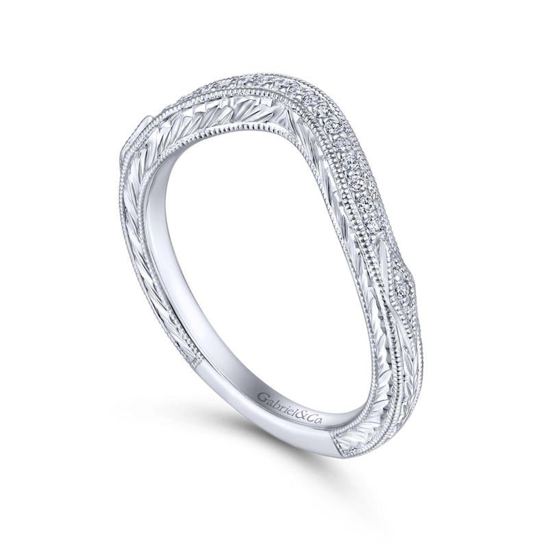 Gabriel & Co. 14k White Gold Victorian Curved Wedding Band