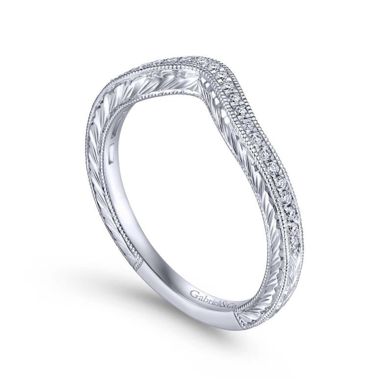 Gabriel & Co. 14k White Gold Victorian Curved Wedding Band