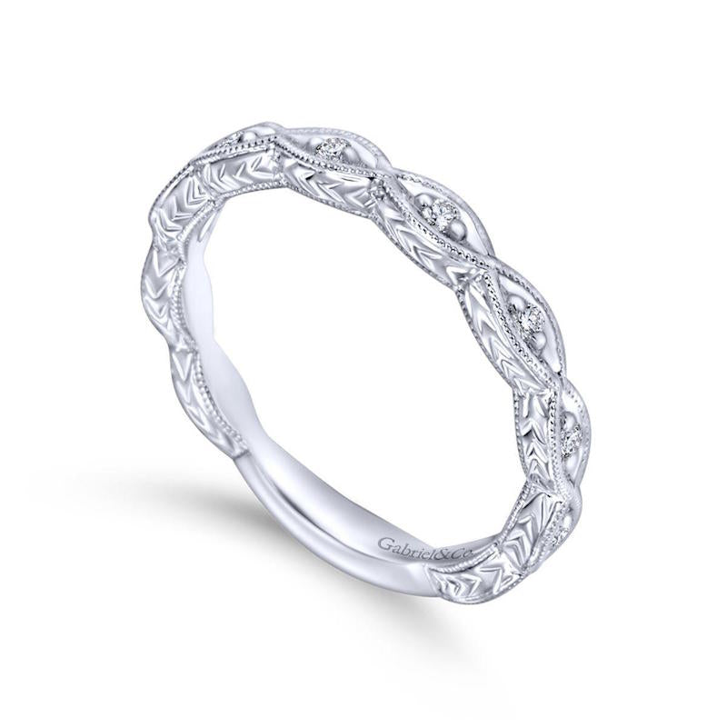 Gabriel & Co. 14k White Gold Victorian Diamond Wedding Band