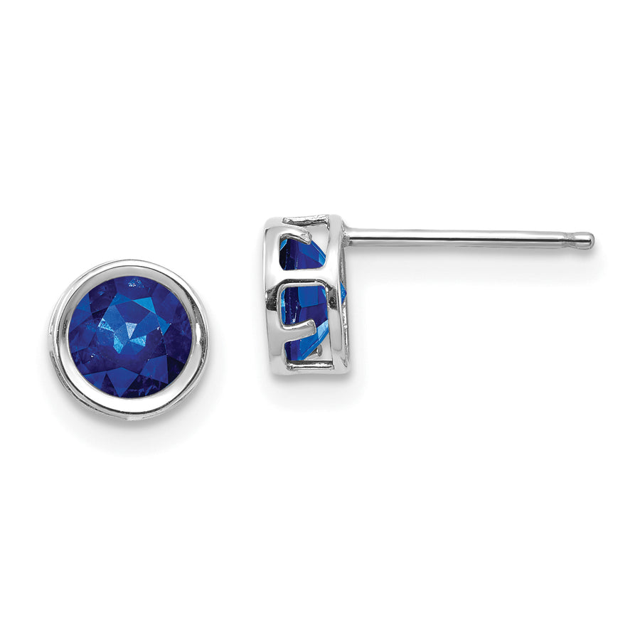 Quality Gold 14k White Gold 5mm Bezel Sapphire Stud Earrings