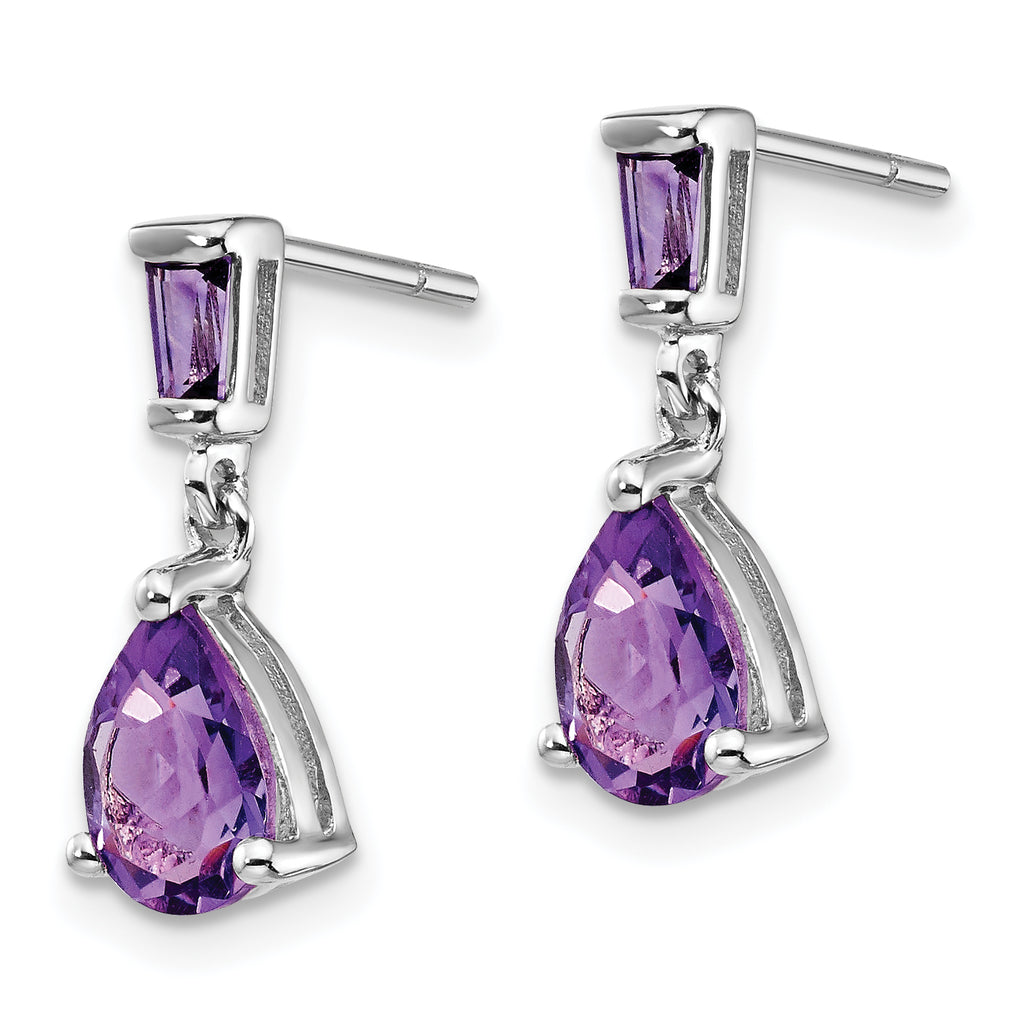 Quality Gold 14k White Gold Amethyst Dangle Post Earrings