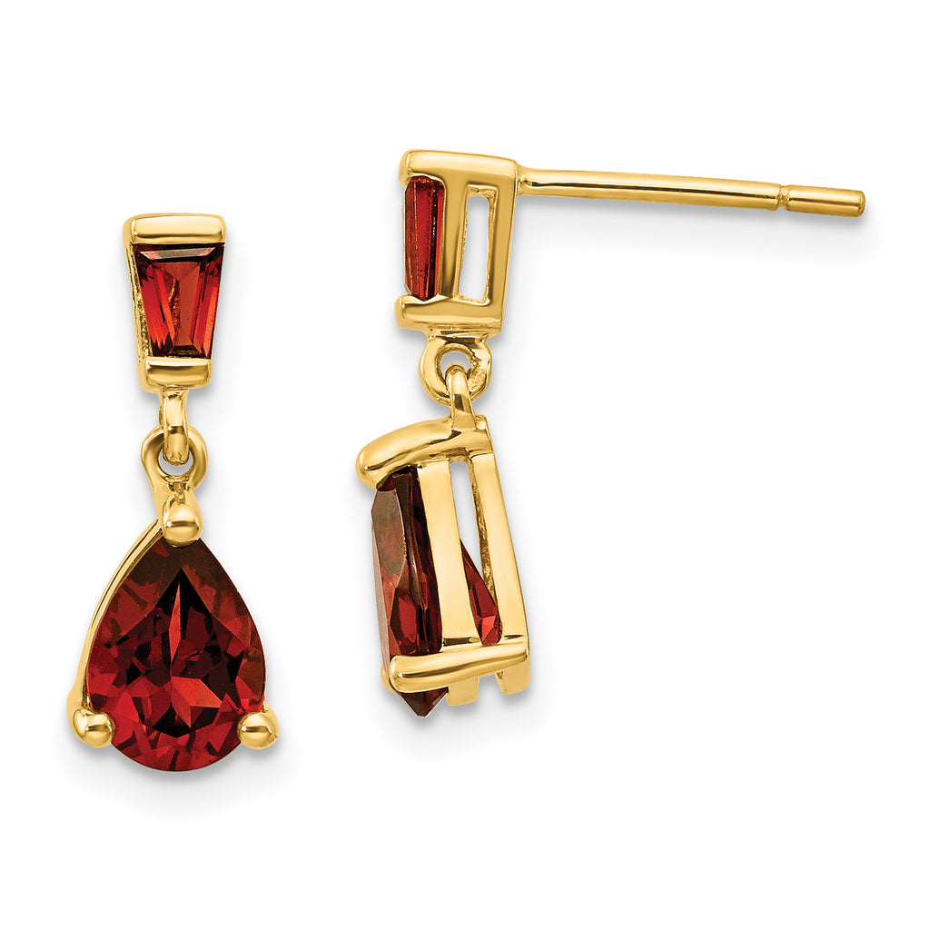 Quality Gold 14k Gold Garnet Dangle Post Earrings