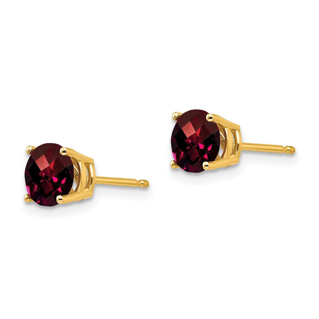 Quality Gold 14k 6mm Garnet Checker Earrings