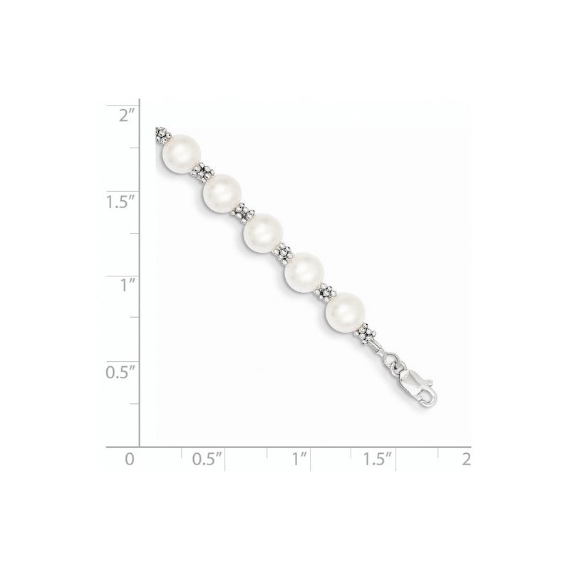 Quality Gold 14k White Gold White Round Freshwater Cultured Pearl Bracelet