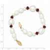 Quality Gold 14K White Freshwater Cultured Pearl Faceted Garnet Bead Bracelet