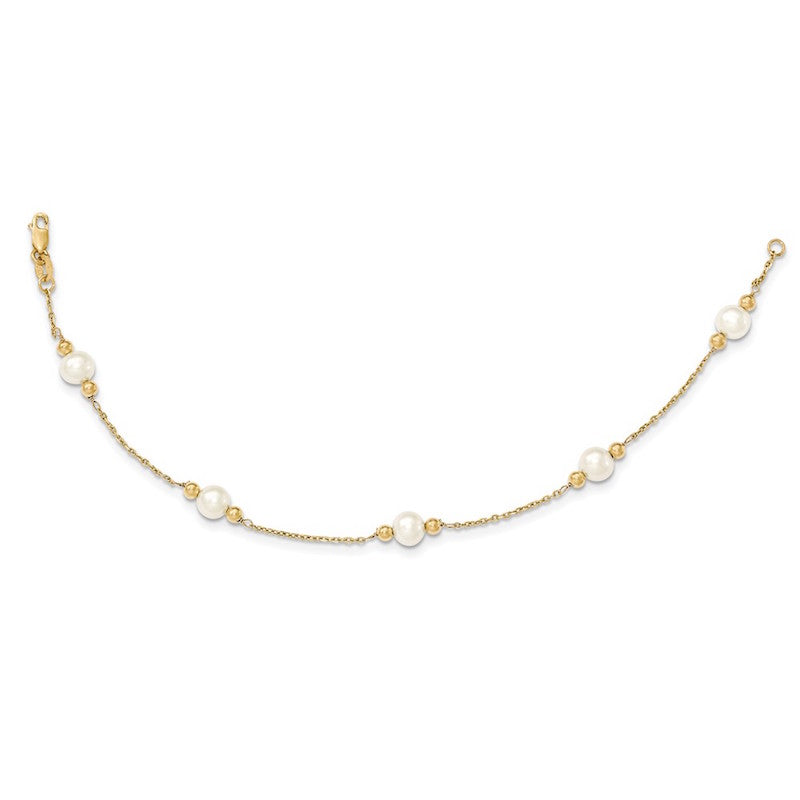 Quality Gold 14K White Near Round FW Cultured Pearl Bead 5-station Bracelet