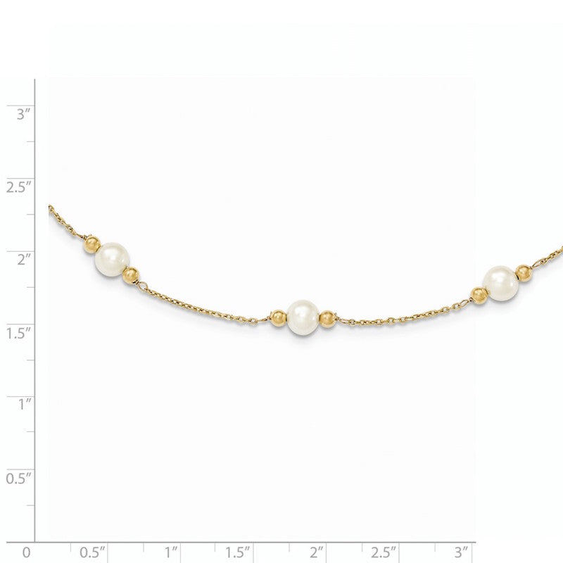 Quality Gold 14K White Near Round FW Cultured Pearl Bead 5-station Bracelet