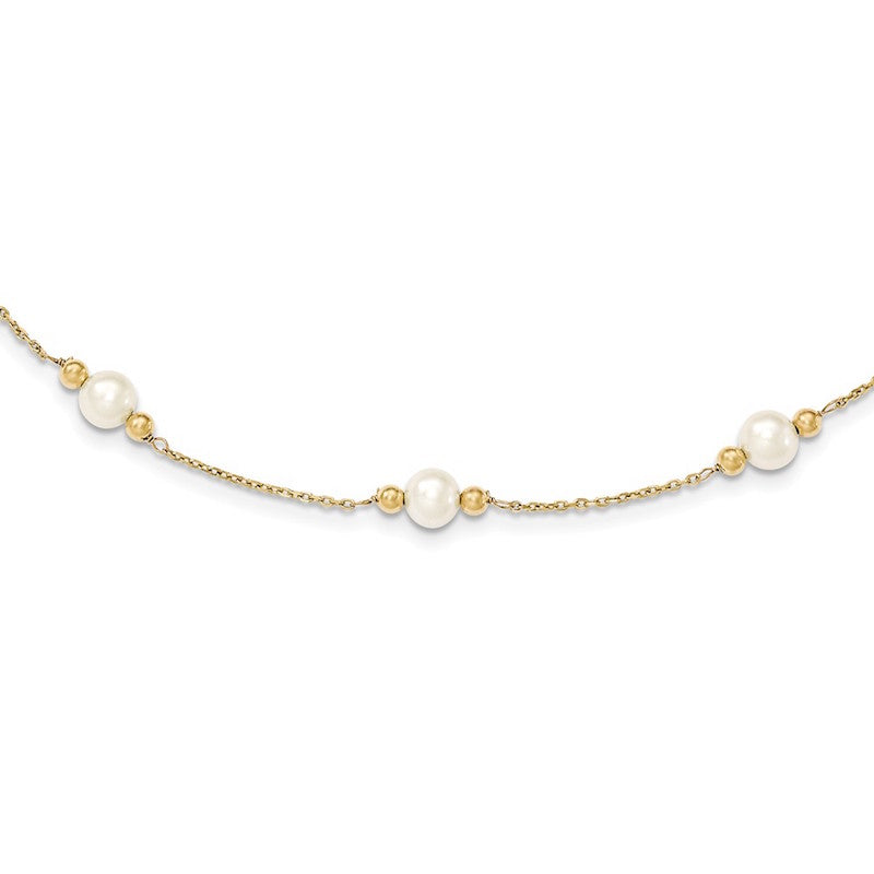Quality Gold 14K White Near Round FW Cultured Pearl Bead 5-station Bracelet