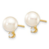 Quality Gold 14k 7-8mm White Round Saltwater Akoya Cultured Pearl Diamond Post Earrings