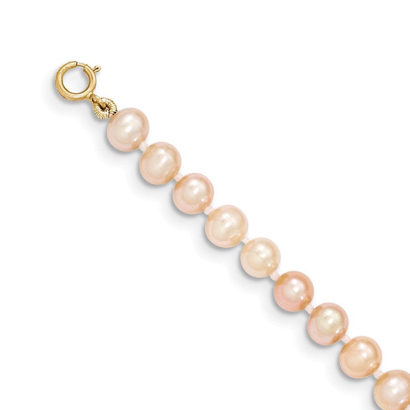 Quality Gold 14k Pink Near Round Freshwater Cultured Pearl Bracelet