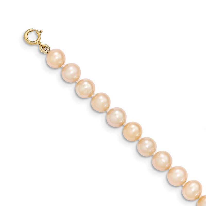 Quality Gold 14k Pink Near Round Freshwater Cultured Pearl Bracelet