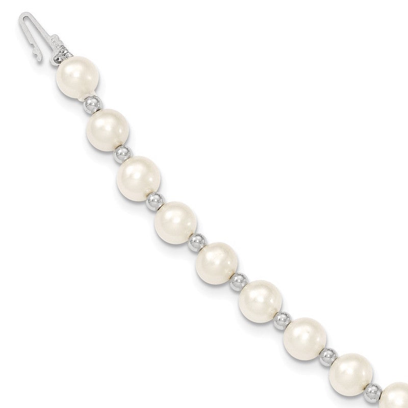 Quality Gold 14k White Gold White Near Round Cultured Pearl Bead Bracelet